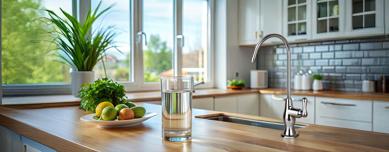 Modern kitchen with a sink, countertop, and window view