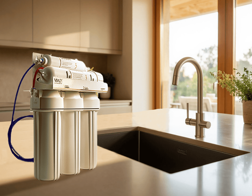 VIVA21 water filter system on a kitchen counter 