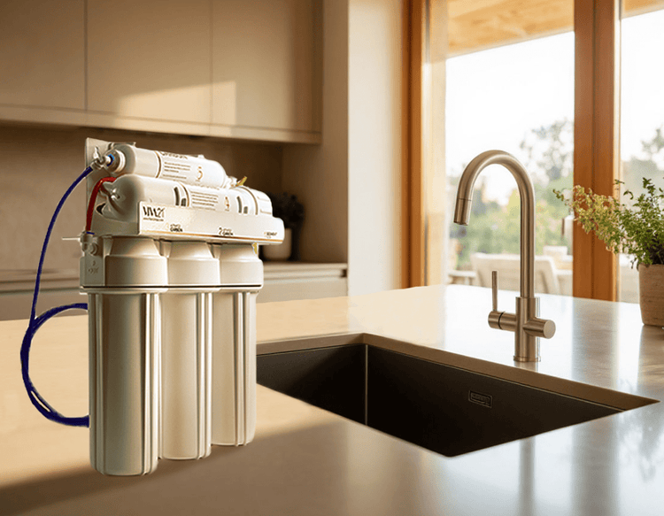 VIVA21 water filter system on a kitchen counter 