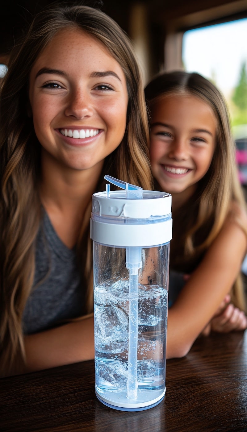 Girls happily drinking ro water at home